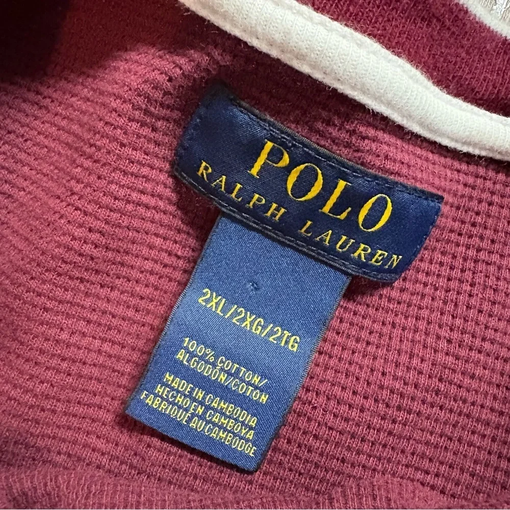 Polo thermal waffle knit long sleeve top burgundy with white around collar